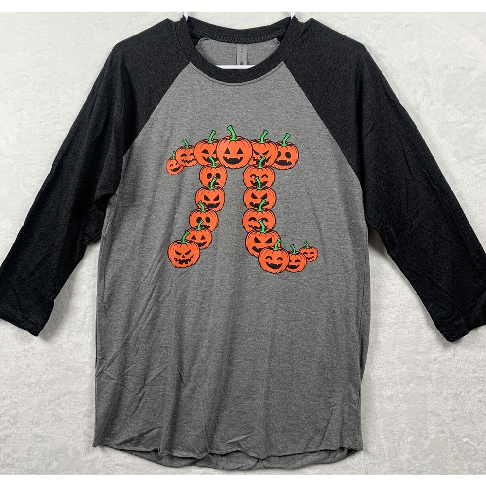 Halloween Pi Pumpkin Jack O Lantern Women Raglan T-Shirt Gray Size Medium New
